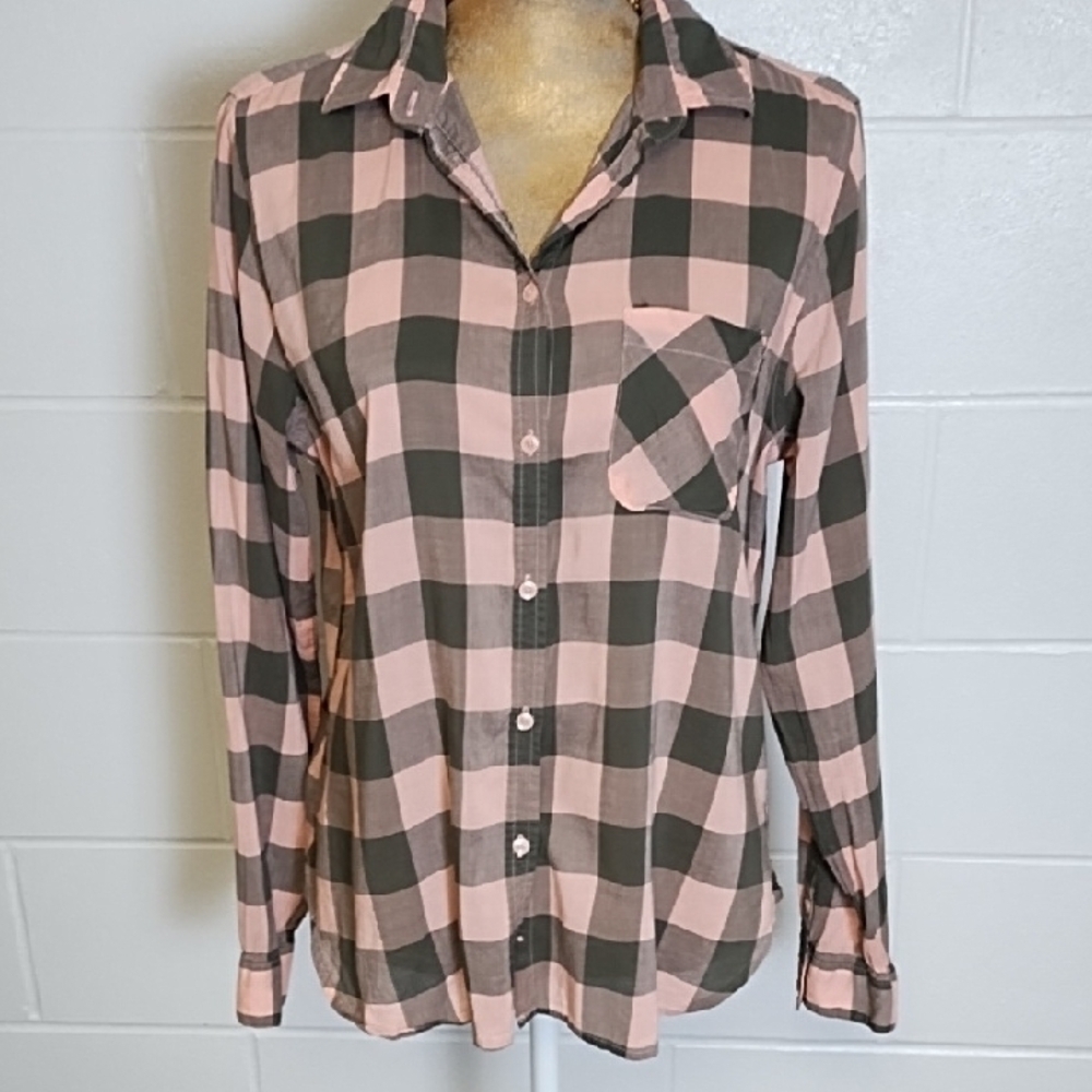 American Eagle Plaid Button-Up Shirt Lightweight Soft Cotton Blend